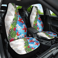 Hawaiian Tropical Flowers and Leaves Car Seat Cover on Leopard Pattern Half Style White-Blue Version - Polynesian Pride