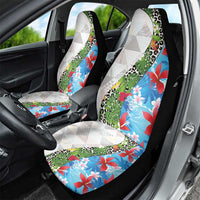 Hawaiian Tropical Flowers and Leaves Car Seat Cover on Leopard Pattern Half Style White-Blue Version - Polynesian Pride