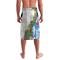 Hawaiian Tropical Flowers and Leaves Lavalava on Leopard Pattern Half Style White-Blue Version - Polynesian Pride