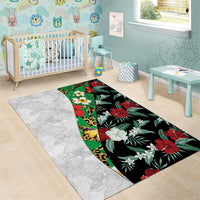 Hawaiian Tropical Flowers and Leaves Area Rug on Leopard Pattern Half Style White-Black Version - Polynesian Pride