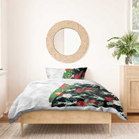 Hawaiian Tropical Flowers and Leaves Bedding Set on Leopard Pattern Half Style White-Black Version - Polynesian Pride