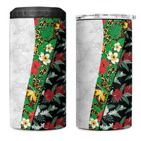 Hawaiian Tropical Flowers and Leaves 4 in 1 Can Cooler Tumbler on Leopard Pattern Half Style White-Black Version - Polynesian Pride