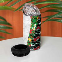 Hawaiian Tropical Flowers and Leaves 4 in 1 Can Cooler Tumbler on Leopard Pattern Half Style White-Black Version - Polynesian Pride