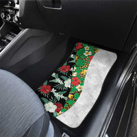 Hawaiian Tropical Flowers and Leaves Car Mats on Leopard Pattern Half Style White-Black Version - Polynesian Pride