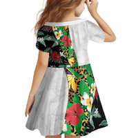 Hawaiian Tropical Flowers and Leaves Family Matching Short Sleeve Bodycon Dress and Hawaiian Shirt on Leopard Pattern Half Style White-Black Version LT03 - Polynesian Pride