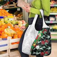 Hawaiian Tropical Flowers and Leaves Grocery Bag on Leopard Pattern Half Style White-Black Version - Polynesian Pride