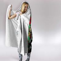 Hawaiian Tropical Flowers and Leaves Hooded Blanket on Leopard Pattern Half Style White-Black Version - Polynesian Pride