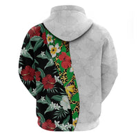 Hawaiian Tropical Flowers and Leaves Hoodie on Leopard Pattern Half Style White-Black Version - Polynesian Pride