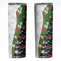 Hawaiian Tropical Flowers and Leaves Skinny Tumbler on Leopard Pattern Half Style White-Black Version - Polynesian Pride