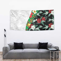 Hawaiian Tropical Flowers and Leaves Tapestry on Leopard Pattern Half Style White-Black Version - Polynesian Pride