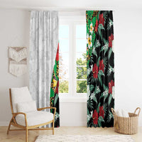 Hawaiian Tropical Flowers and Leaves Window Curtain on Leopard Pattern Half Style White-Black Version - Polynesian Pride