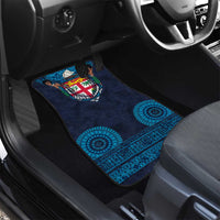 Fiji Coat of Arms Traditional Dashiki Car Mats Tapa Art and Palm Leaves Pattern Dark Navy Color - Polynesian Pride