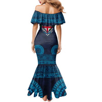 Fiji Coat of Arms Traditional Dashiki Mermaid Dress Tapa Art and Palm Leaves Pattern Dark Navy Color LT03 - Polynesian Pride
