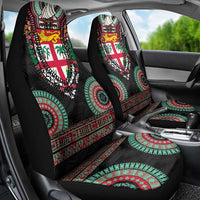 Fiji Coat of Arms Traditional Dashiki Car Seat Cover Tapa Art and Palm Leaves Pattern Black Color - Polynesian Pride