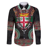 Fiji Coat of Arms Traditional Dashiki Family Matching Tank Maxi Dress and Hawaiian Shirt Tapa Art and Palm Leaves Pattern Black Color - Polynesian Pride