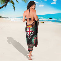 Fiji Coat of Arms Traditional Dashiki Sarong Tapa Art and Palm Leaves Pattern Black Color - Polynesian Pride