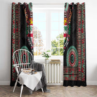 Fiji Coat of Arms Traditional Dashiki Window Curtain Tapa Art and Palm Leaves Pattern Black Color - Polynesian Pride