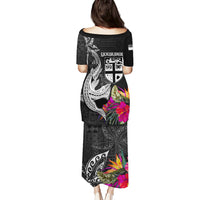 Custom Polynesian Fiji Puletasi Shark and Hibiscus Tapa Pattern Version LT03 - Polynesian Pride