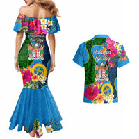 Malampa Fiji Day Couples Matching Mermaid Dress and Hawaiian Shirt Tropical Plants Mix Polynesian and Tapa Pattern LT03 - Polynesian Pride