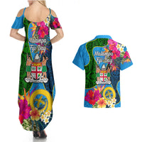 Malampa Fiji Day Couples Matching Summer Maxi Dress and Hawaiian Shirt Tropical Plants Mix Polynesian and Tapa Pattern LT03 - Polynesian Pride