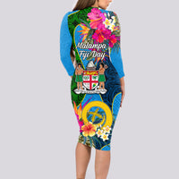 Malampa Fiji Day Long Sleeve Bodycon Dress Tropical Plants Mix Polynesian and Tapa Pattern LT03 - Polynesian Pride