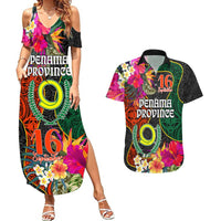 Penama Day Couples Matching Summer Maxi Dress and Hawaiian Shirt 16th September Polynesian Pattern with Pacific Flower LT03 Black - Polynesian Pride