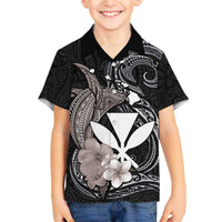Hawaiian Whale and Kanaka Maoli Symbol Family Matching Puletasi and Hawaiian Shirt Hibiscus with Hawaii Map and Polynesian Tattoo Grayscale Color