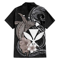 Hawaiian Whale and Kanaka Maoli Symbol Family Matching Summer Maxi Dress and Hawaiian Shirt Hibiscus with Hawaii Map and Polynesian Tattoo Grayscale Color