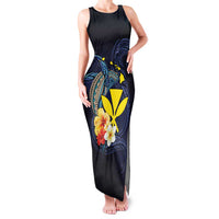 Hawaiian Whale and Kanaka Maoli Symbol Family Matching Tank Maxi Dress and Hawaiian Shirt Hibiscus with Hawaii Map and Polynesian Tattoo Deep Sea Color