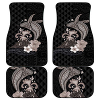 Hawaiian Whale and Volcanic Eruption Car Mats Hibiscus and Kakau Pattern Grayscale Color