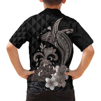 Hawaiian Whale and Volcanic Eruption Family Matching Short Sleeve Bodycon Dress and Hawaiian Shirt Hibiscus and Kakau Pattern Grayscale Color