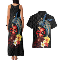 Hawaiian Whale and Volcanic Eruption Couples Matching Tank Maxi Dress and Hawaiian Shirt Hibiscus and Kakau Pattern