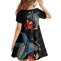 Hawaiian Whale and Volcanic Eruption Family Matching Puletasi and Hawaiian Shirt Hibiscus and Kakau Pattern LT03 - Polynesian Pride