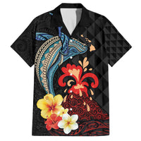 Hawaiian Whale and Volcanic Eruption Family Matching Puletasi and Hawaiian Shirt Hibiscus and Kakau Pattern LT03 Dad's Shirt - Short Sleeve Black - Polynesian Pride