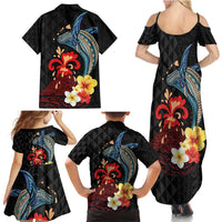 Hawaiian Whale and Volcanic Eruption Family Matching Summer Maxi Dress and Hawaiian Shirt Hibiscus and Kakau Pattern