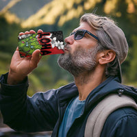 Hawaiian Halloween 4 in 1 Can Cooler Tumbler Horror Shaka Hand with Plumeria and Polynesian Tattoo Blood Color