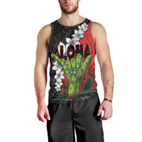 Hawaiian Halloween Men Tank Top Horror Shaka Hand with Plumeria and Polynesian Tattoo Blood Color