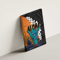Hawaiian Halloween Canvas Wall Art Horror Shaka Hand with Plumeria and Polynesian Tattoo Autumn Color