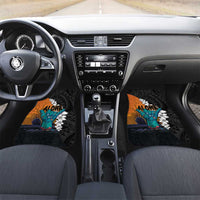 Hawaiian Halloween Car Mats Horror Shaka Hand with Plumeria and Polynesian Tattoo Autumn Color
