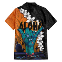 Hawaiian Halloween Family Matching Summer Maxi Dress and Hawaiian Shirt Horror Shaka Hand with Plumeria and Polynesian Tattoo Autumn Color