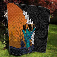 Hawaiian Halloween Quilt Horror Shaka Hand with Plumeria and Polynesian Tattoo Autumn Color