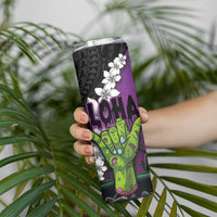 Hawaiian Halloween Skinny Tumbler Horror Shaka Hand with Plumeria and Polynesian Tattoo Midnight Color LT03 - Polynesian Pride