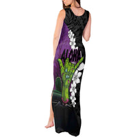 Hawaiian Halloween Tank Maxi Dress Horror Shaka Hand with Plumeria and Polynesian Tattoo Midnight Color