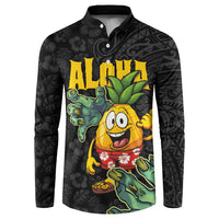 Hawaiian Halloween Button Sweatshirt Aloha Pinapple with Mysterious Hands and Polynesian Tribal Tattoo