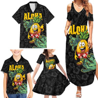 Hawaiian Halloween Family Matching Summer Maxi Dress and Hawaiian Shirt Aloha Pinapple with Mysterious Hands and Polynesian Tribal Tattoo