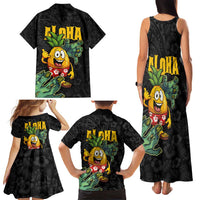 Hawaiian Halloween Family Matching Tank Maxi Dress and Hawaiian Shirt Aloha Pinapple with Mysterious Hands and Polynesian Tribal Tattoo