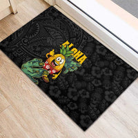 Hawaiian Halloween Rubber Doormat Aloha Pinapple with Mysterious Hands and Polynesian Tribal Tattoo