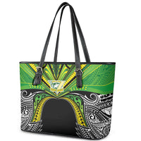 Cook Islands Rugby League Leather Tote Bag Polynesian and Tatau Tribal Art - Black Color