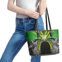 Cook Islands Rugby League Leather Tote Bag Polynesian and Tatau Tribal Art - Black Color