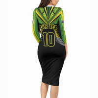 Cook Islands Rugby League Custom Long Sleeve Bodycon Dress Polynesian and Tatau Tribal Art - Black Color